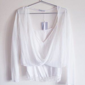 ZARA Knit Silk White Top B/W Collection NWT